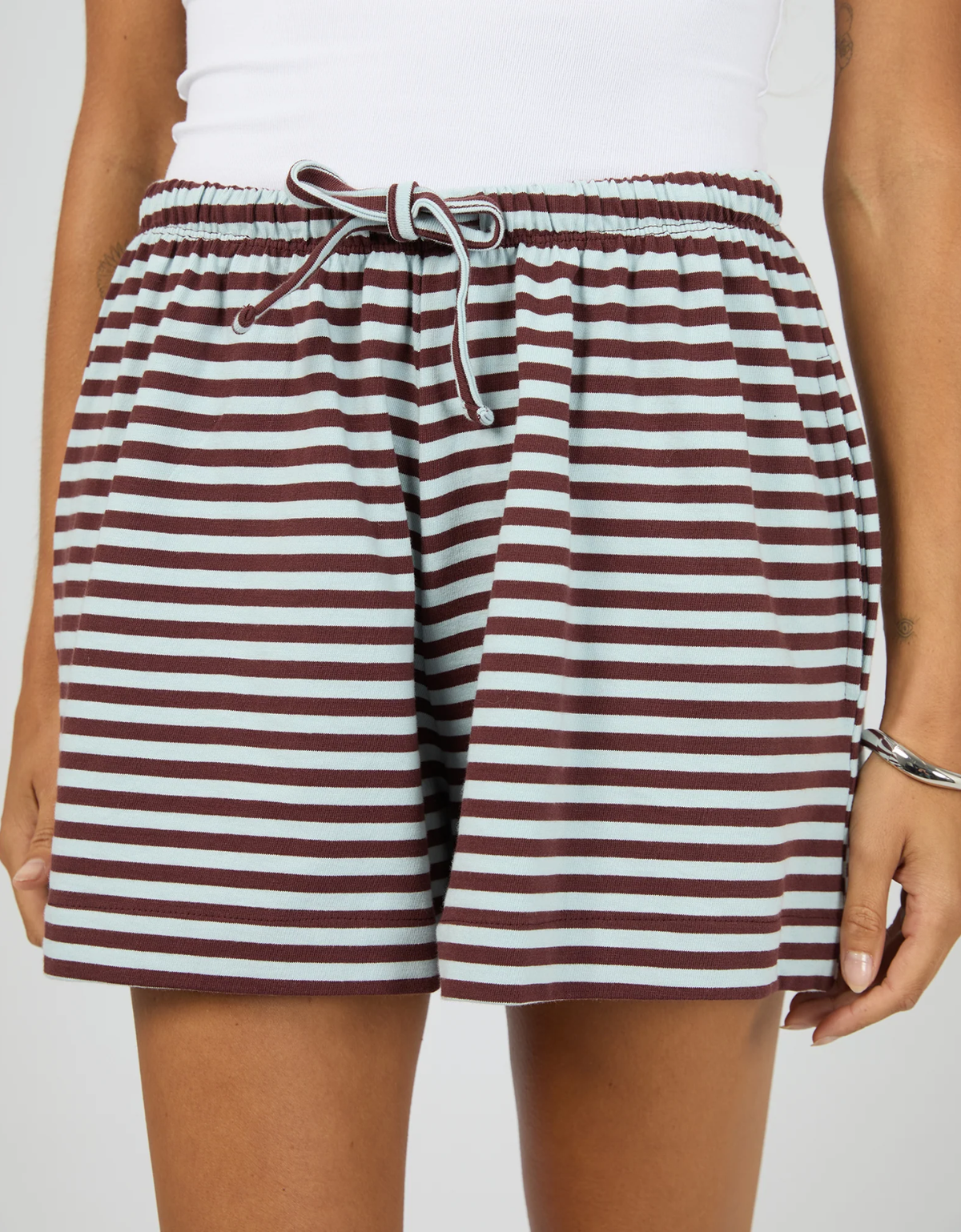 Silent Theory Stripe Tie Waist Short Light Blue