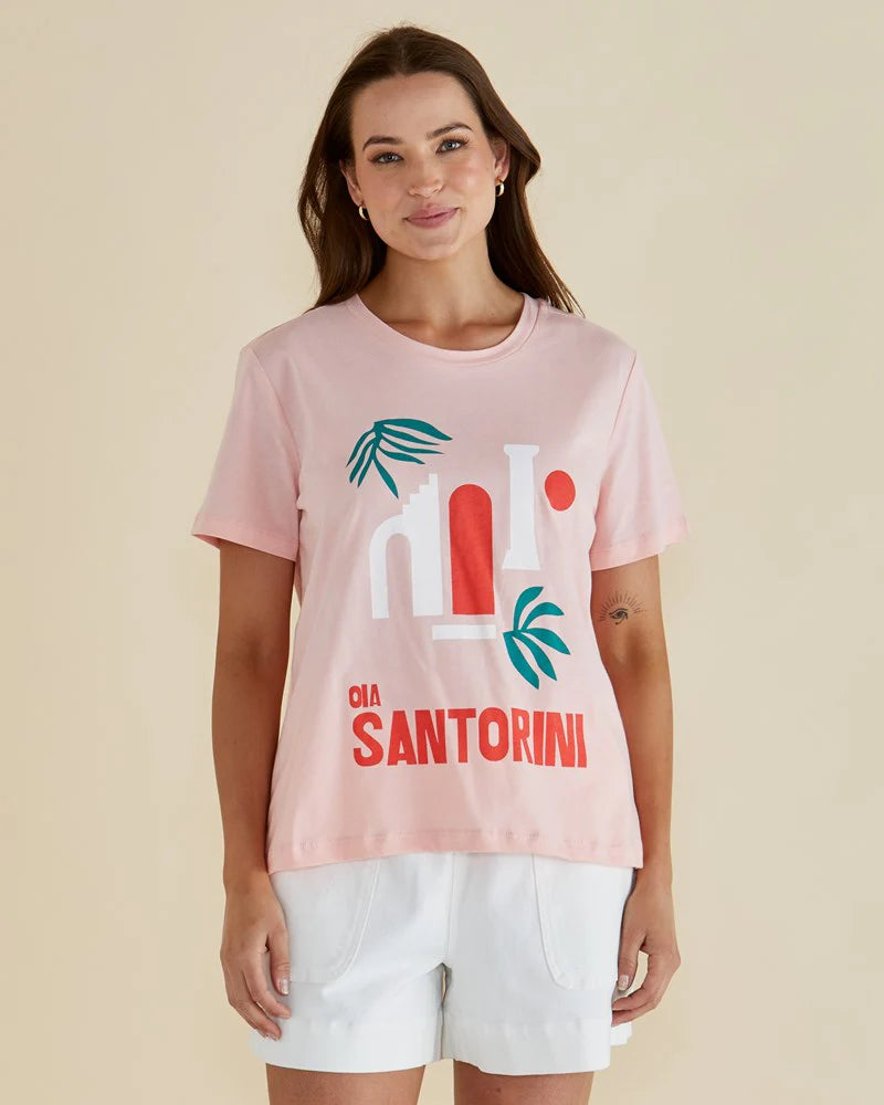 Betty Basics Ellia Crew Tee-Santorini Print Pink