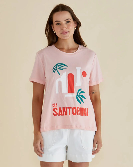 Betty Basics Ellia Crew Tee-Santorini Print Pink
