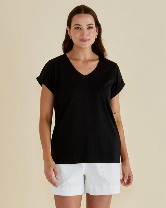 Betty Basics Ayla V-Neck Tee-Black