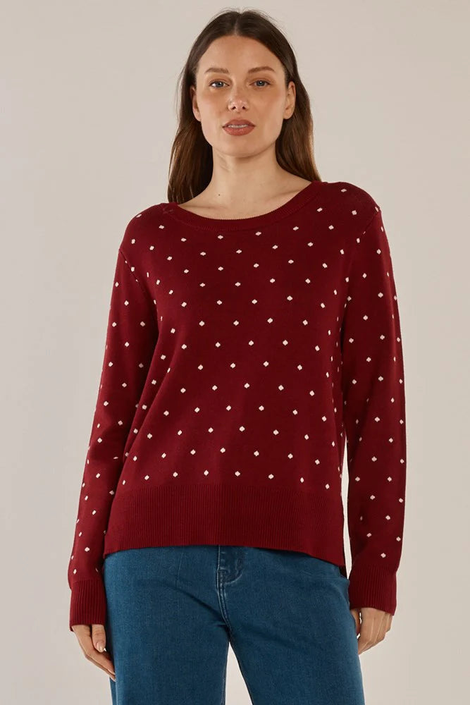 Betty Basic Louis Sweater Burgandy Jacquard Red