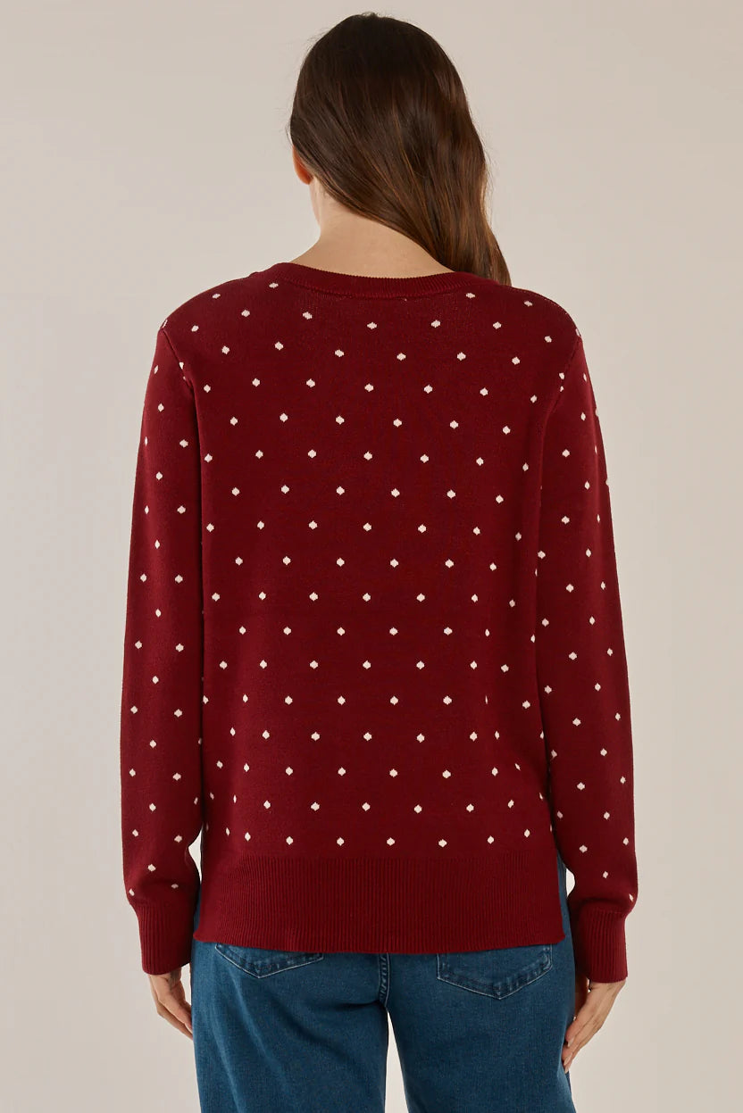 Betty Basic Louis Sweater Burgandy Jacquard Red
