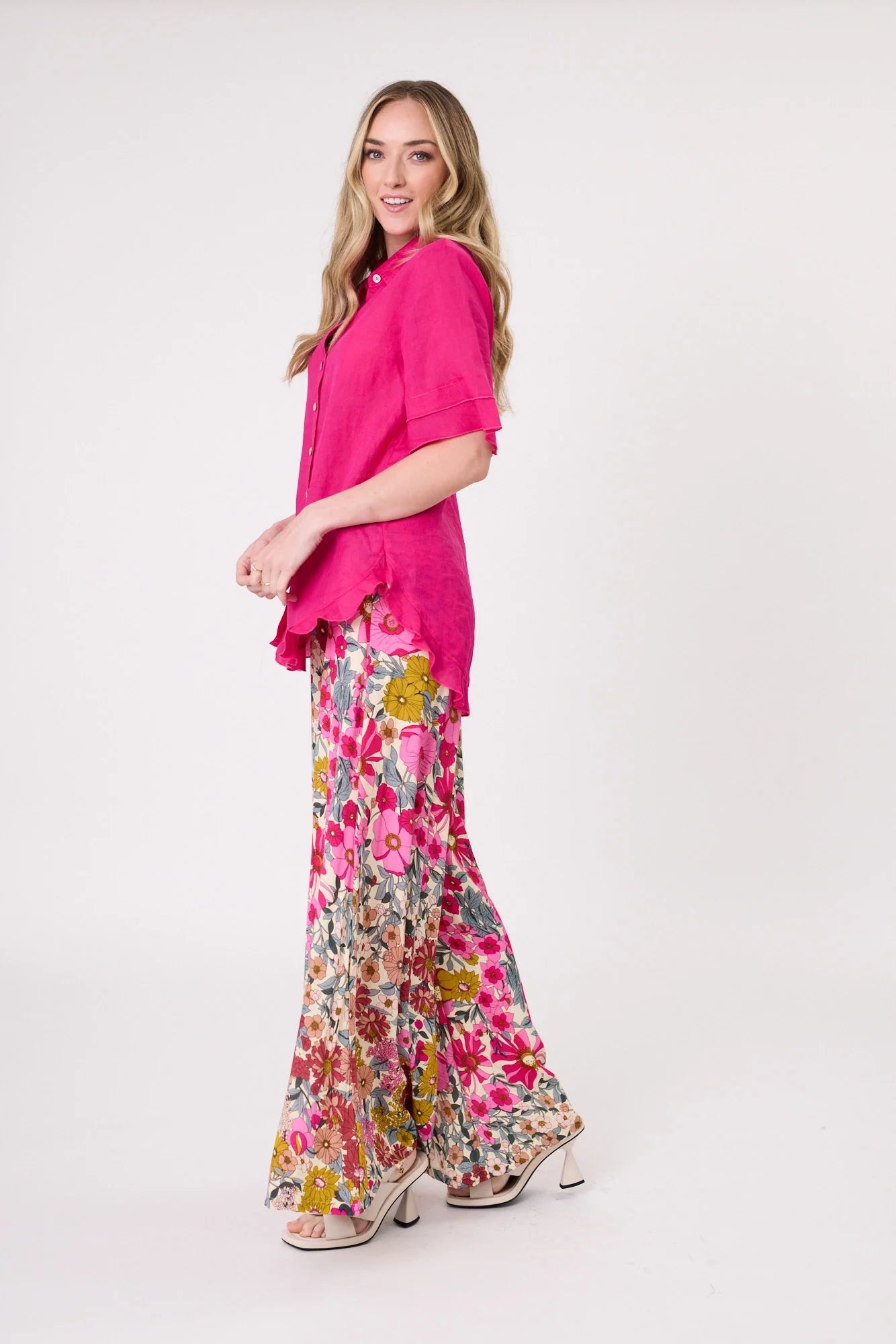 Lemon Tree Camilla Linen Top Fuchsia