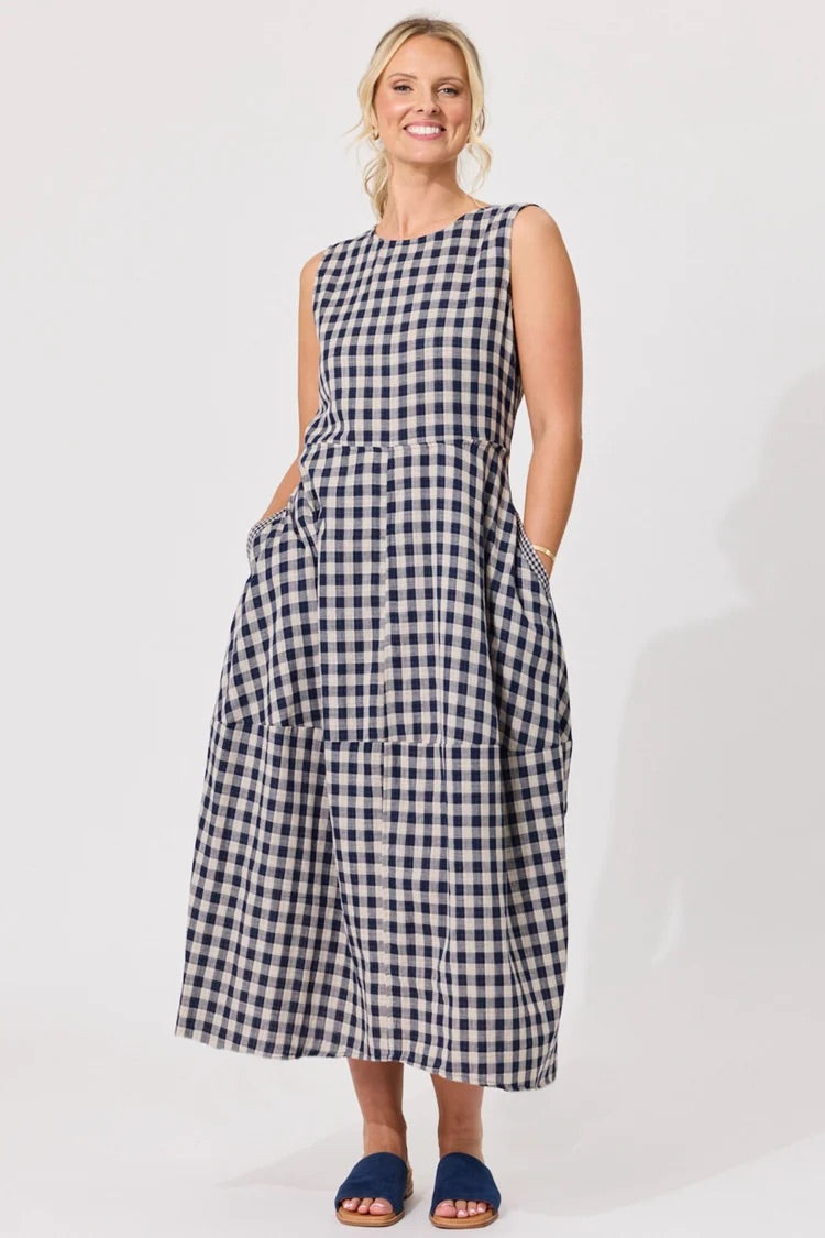 Lemon Tree Antonia Dress Navy Gingham