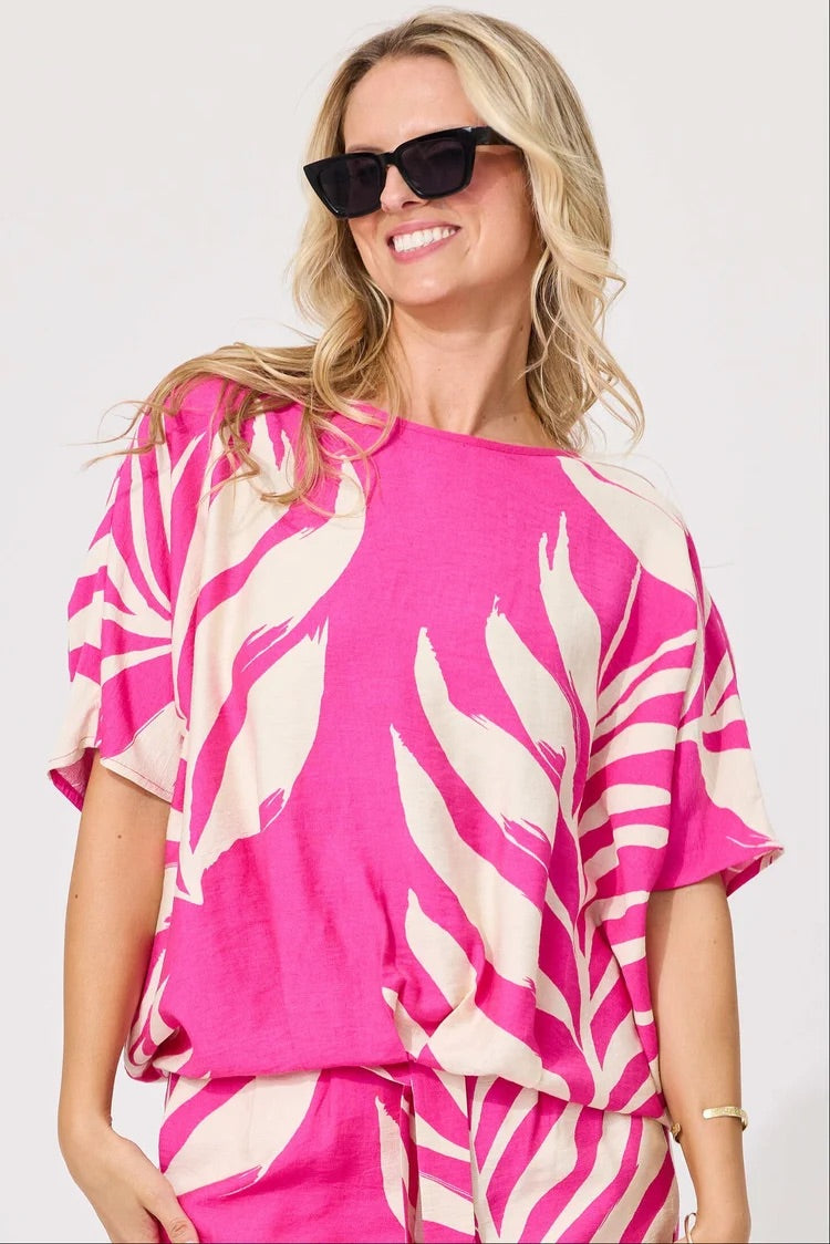 Lemon Tree Alessa Print Top Floral Fuchsia