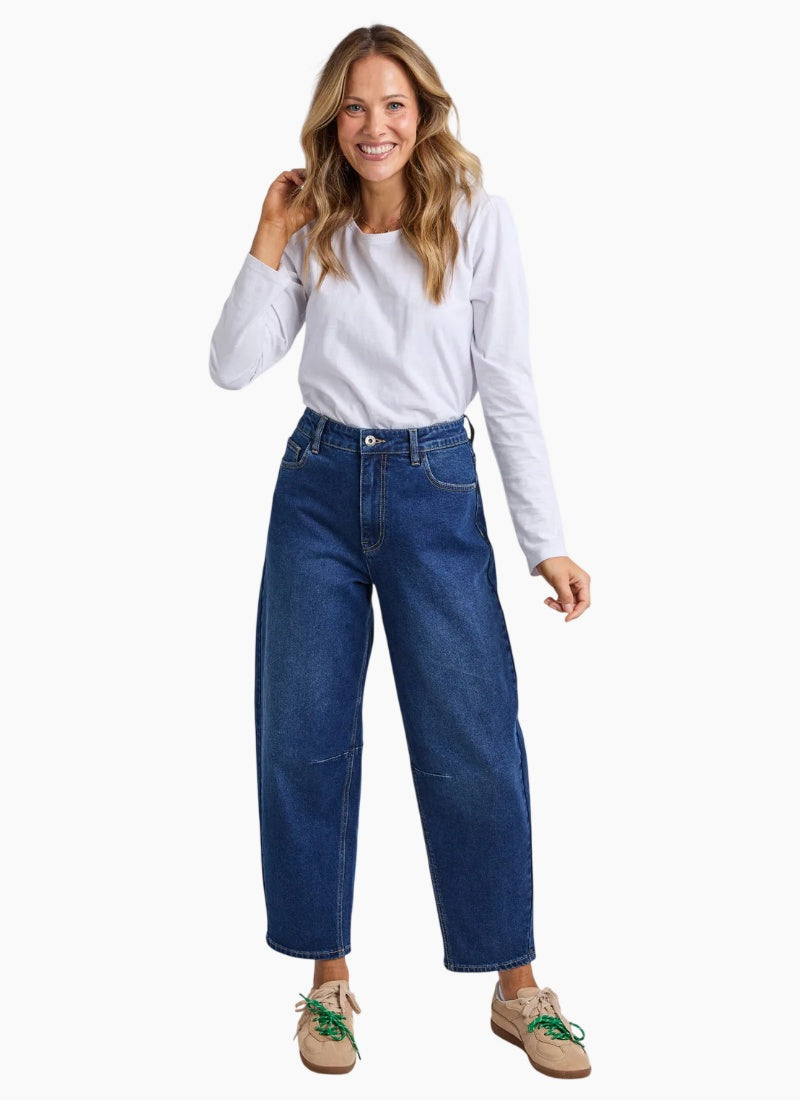 Elm Bessie Barrell Leg Jean- Dark Blue Wash