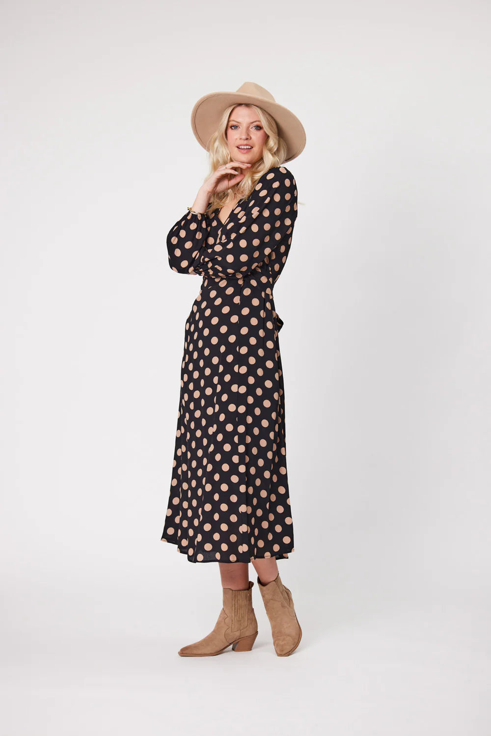 Lemon Tree Sabrina Dress Latte Polkadot