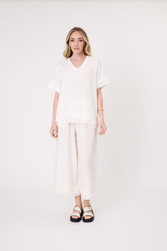Lemon Tree Carola Linen Top White