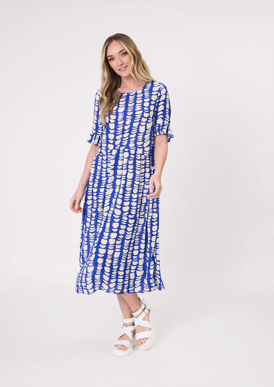 Lemon Tree Madonna Dress Cobalt Print