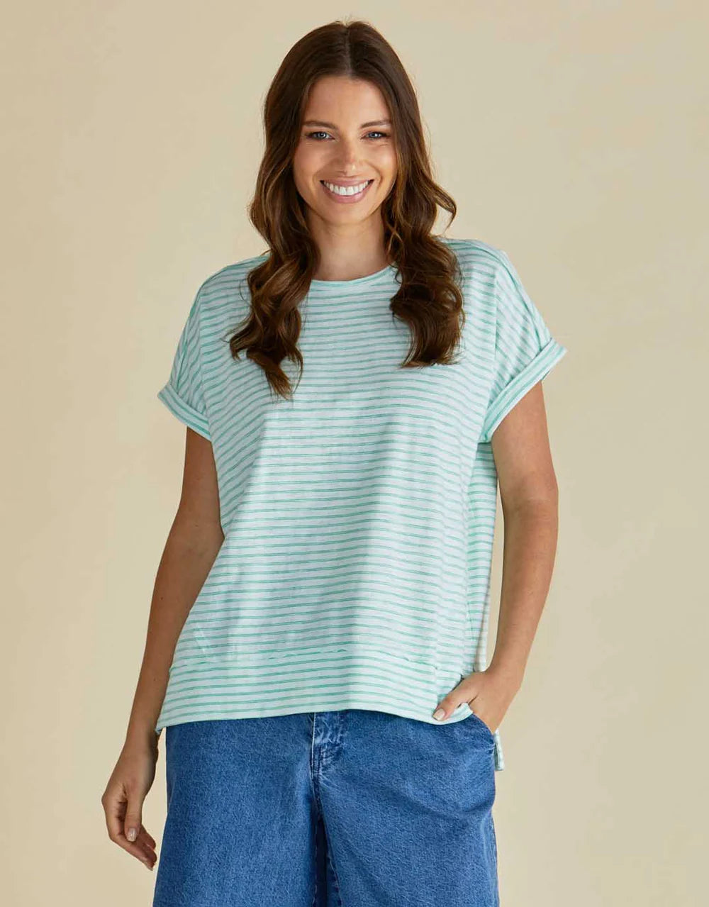 Betty basics Shirley Short Sleeve Tee- Green Stripe