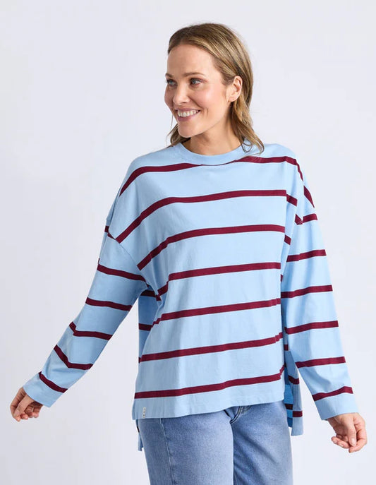 Elm Callie Stripe L/S Tee- Light blue/ Plum