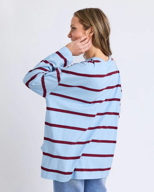 Elm Callie Stripe L/S Tee- Light blue/ Plum