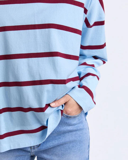 Elm Callie Stripe L/S Tee- Light blue/ Plum