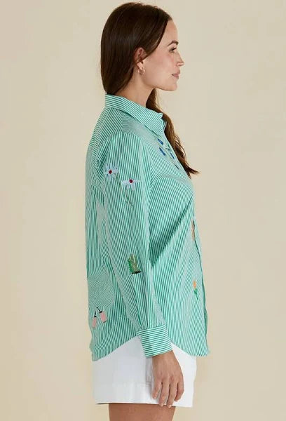 Betty Basics Kimmie Floral Shirt- Floral Green Shirt