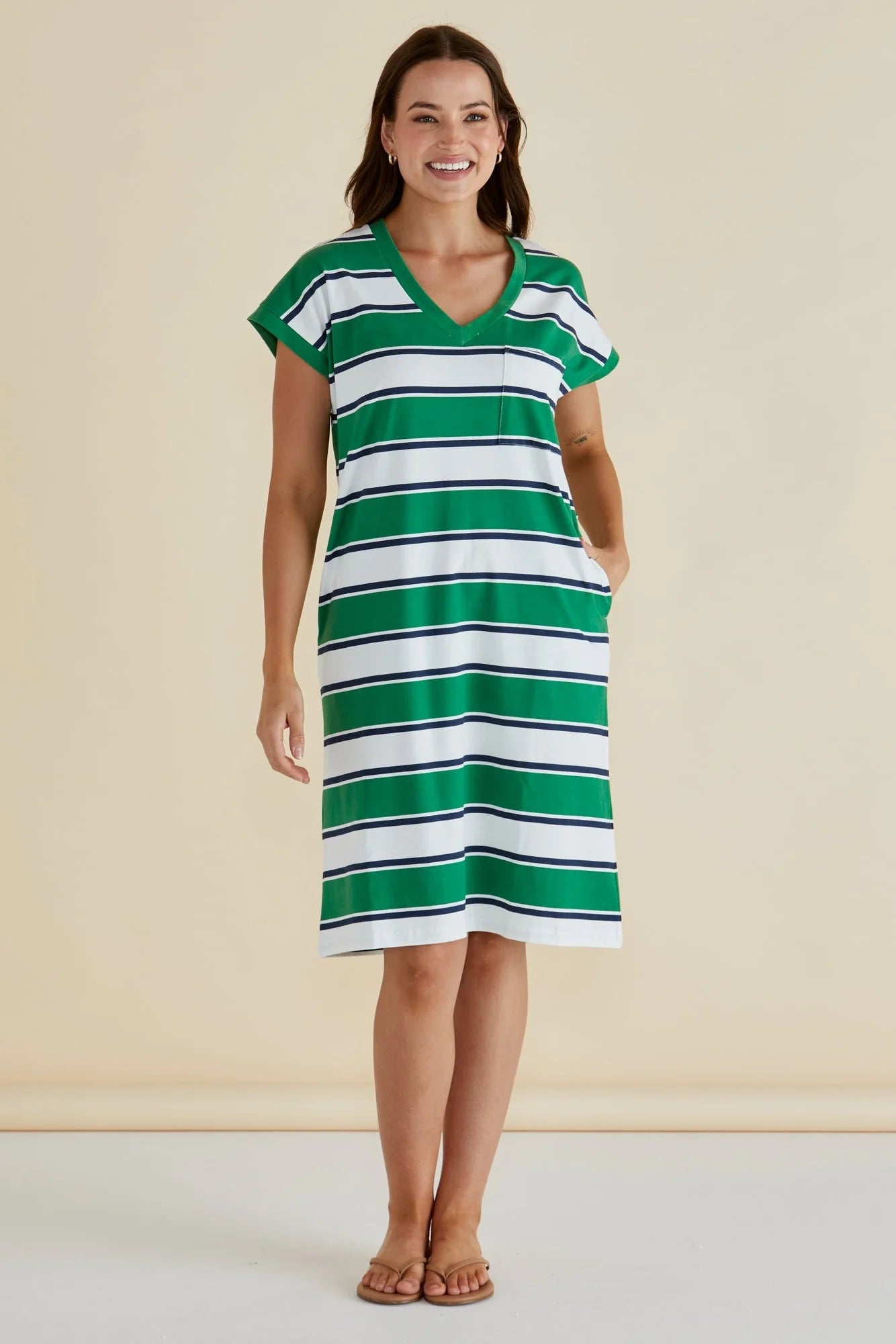 Betty Basics Zena T-shirt Dress Navy/Green