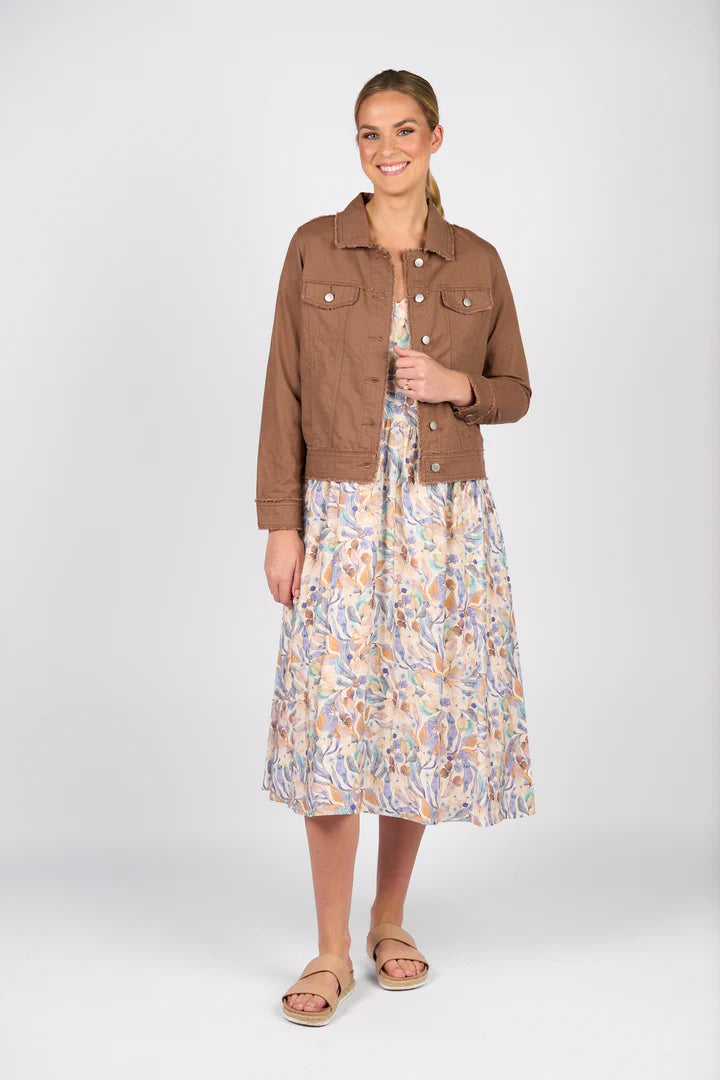 Vassalli Linen Jacket w Frayed Seams-Pecan