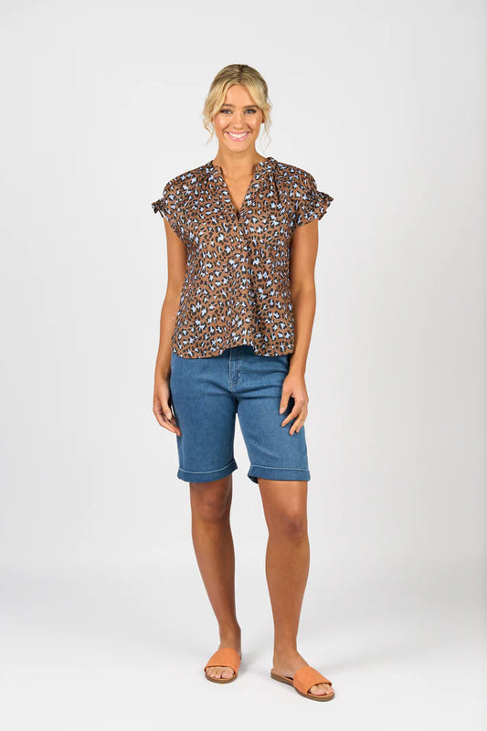 Vassalli Printed Drop Shoulder Top w Shirring Detail-Nala