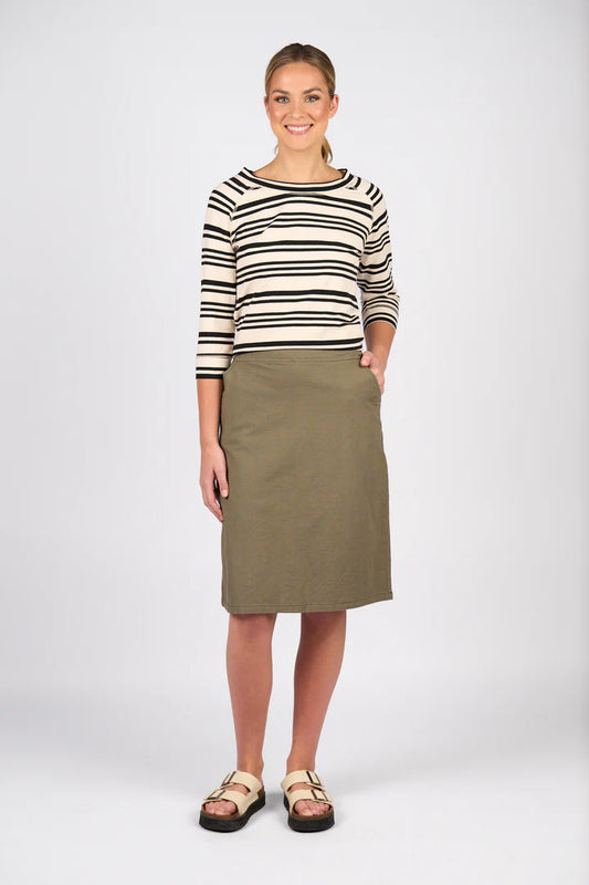 Vassalli Flat Front Pull on Skirt-Army