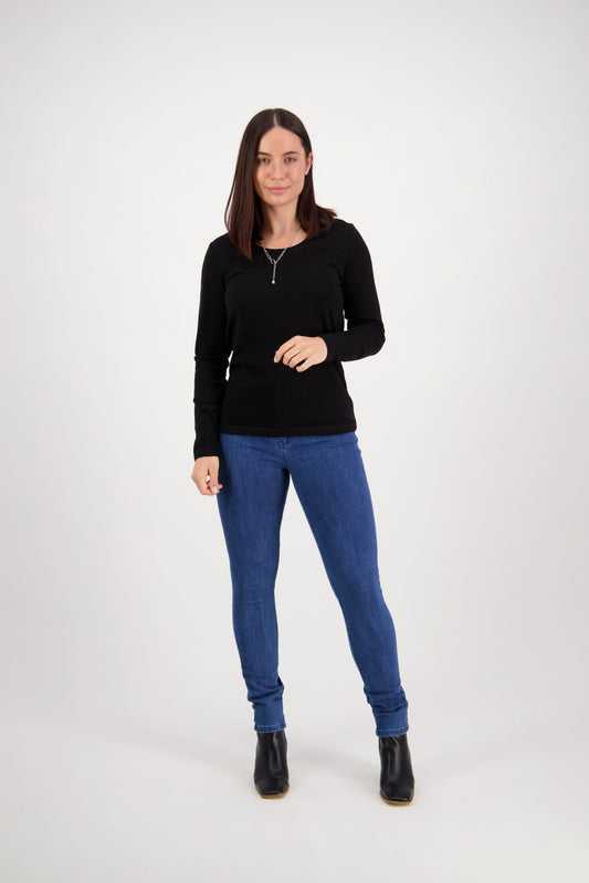 Vassalli 100% Merino Basic Long Sleeve Top Black